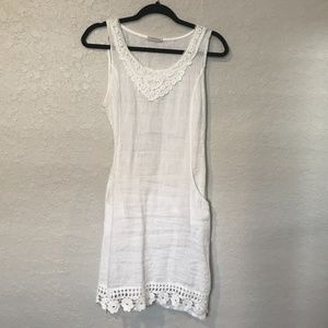 Made in Italy Summer Linen Dress with Crochet Trim